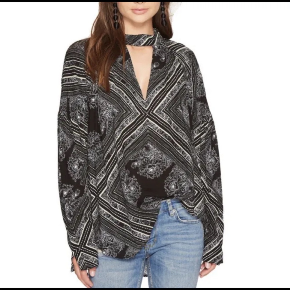Free People Walking on a Dream Women Black Boho Cutout Tunic Top Small